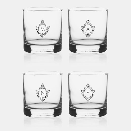 エレガントヴィンテージの紋章ブラックイニシャル ウイスキーグラス
