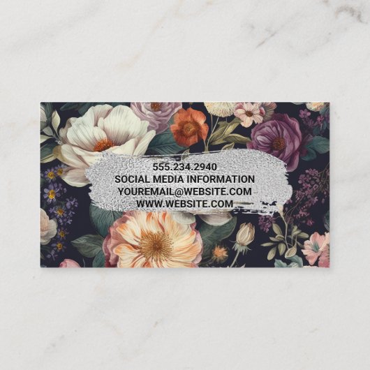 エレガントヴィンテージの花の背景 名刺 (裏面)