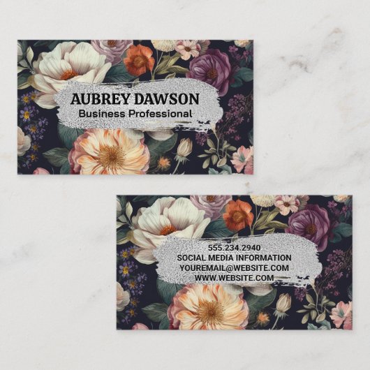 エレガントヴィンテージの花の背景 名刺 (正面/裏面)
