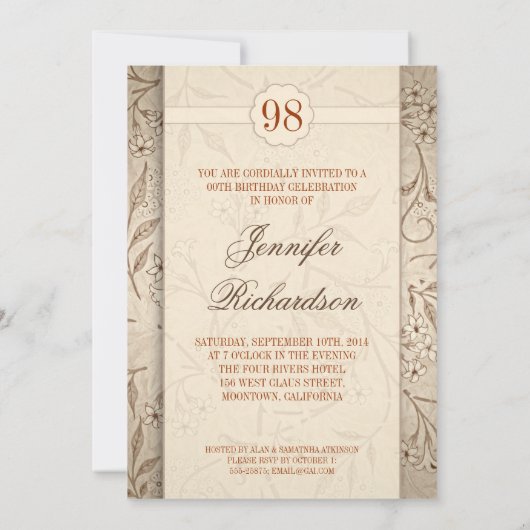 エレガントヴィンテージの花誕生パーティー 招待状 (裏面)