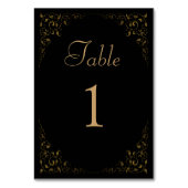 エレガントヴィンテージの葉の黒い金ゴールド結婚 テーブルナンバー (正面)