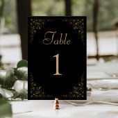 エレガントヴィンテージの葉の黒い金ゴールド結婚 テーブルナンバー