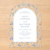 エレガントヴィンテージほこりっぽい青結婚野花 アクリル招待状 (正面)