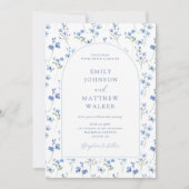 エレガントヴィンテージほこりっぽい青結婚野花 招待状 (正面)