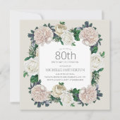 エレガントヴィンテージアイボリークリームフローラ80th誕生日 招待状 (正面)