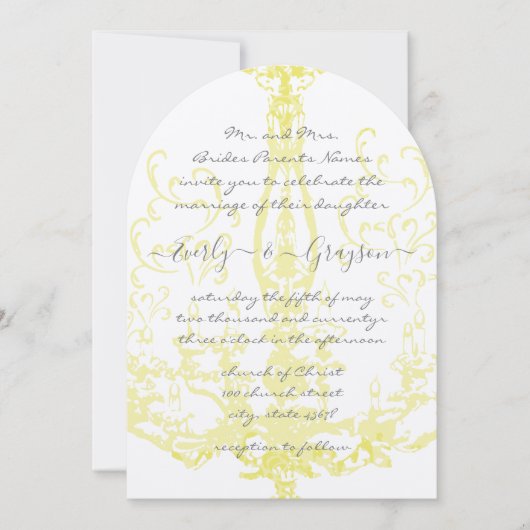 エレガントヴィンテージアンティークイエローシャンデリア結婚ズ 招待状 (正面)
