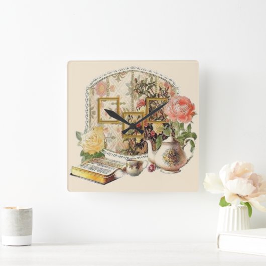 エレガントヴィンテージアンティークビクトリアンティールーム スクエア壁時計 (ホーム)