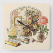 エレガントヴィンテージアンティークビクトリアンティールーム スクエア壁時計 (正面)