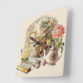 エレガントヴィンテージアンティークビクトリアンティールーム スクエア壁時計 (傾斜)