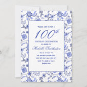 エレガントヴィンテージアンティークブルーフローラ100位 招待状 (正面)