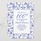 エレガントヴィンテージアンティークブルーフローラ100位 招待状 (正面/裏面)