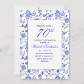 エレガントヴィンテージアンティークブルーフローラ70位 招待状 (正面)