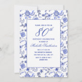 エレガントヴィンテージアンティークブルーフローラ80位 招待状 (正面)