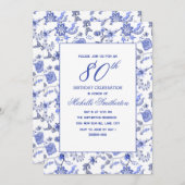 エレガントヴィンテージアンティークブルーフローラ80位 招待状 (正面/裏面)