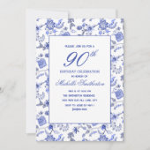 エレガントヴィンテージアンティークブルーフローラ90位 招待状 (正面)
