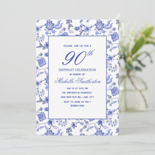 エレガントヴィンテージアンティークブルーフローラ90位 招待状 (スタンド正面)