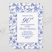 エレガントヴィンテージアンティークブルーフローラ90位 招待状 (正面/裏面)