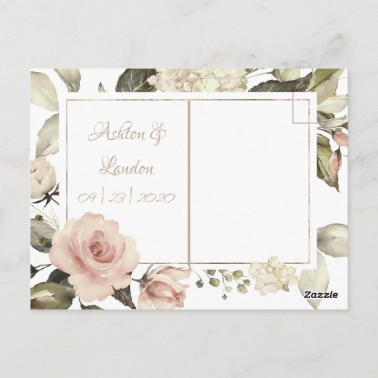 エレガントヴィンテージアンティーク水色フローラ結婚ズ ポストカード (裏面)