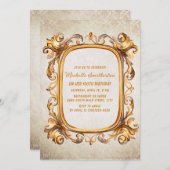 エレガントヴィンテージアンティーク金ゴールドフレーム100誕生日 招待状 (正面/裏面)