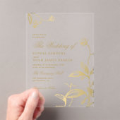 エレガントヴィンテージアンティーク金ゴールド結婚植物薬 アクリル招待状 (インサイチュ (ポータブル))