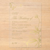 エレガントヴィンテージアンティーク金ゴールド結婚植物薬 アクリル招待状 (正面)