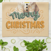 エレガントヴィンテージアートワークSanta dog Christmas キッチンタオル (折り畳み)