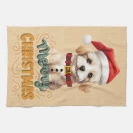エレガントヴィンテージアートワークSanta dog Christmas キッチンタオル