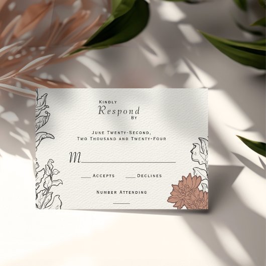 エレガントヴィンテージアールヌーボーフォーマルフローラ結婚ズ 出欠カード