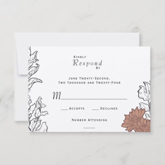 エレガントヴィンテージアールヌーボーフォーマルフローラ結婚ズ 出欠カード (正面)