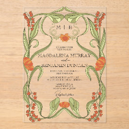 エレガントヴィンテージアールヌーボーフローラフレ結婚ーム アクリル招待状