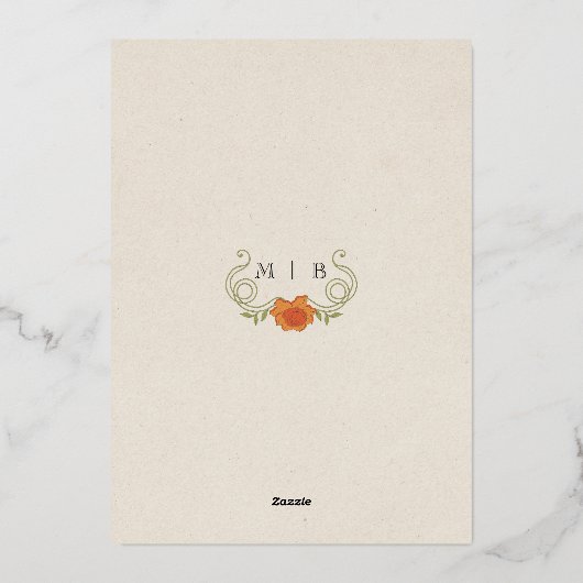 エレガントヴィンテージアールヌーボーフローラフレ結婚ーム 箔招待状 (裏面)