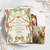 エレガントヴィンテージアールヌーボーフローラ結婚写真 招待状