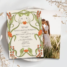 エレガントヴィンテージアールヌーボーフローラ結婚写真 招待状