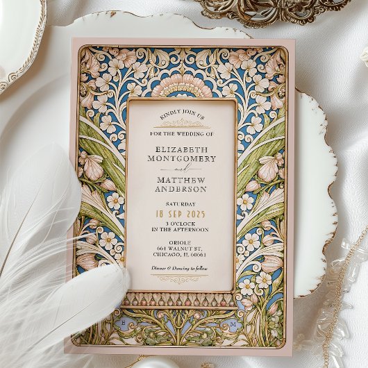 エレガントヴィンテージアールヌーボー結婚フローラ 招待状