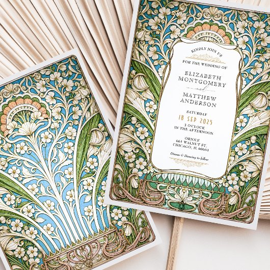 エレガントヴィンテージアールヌーボー結婚フローラ 招待状