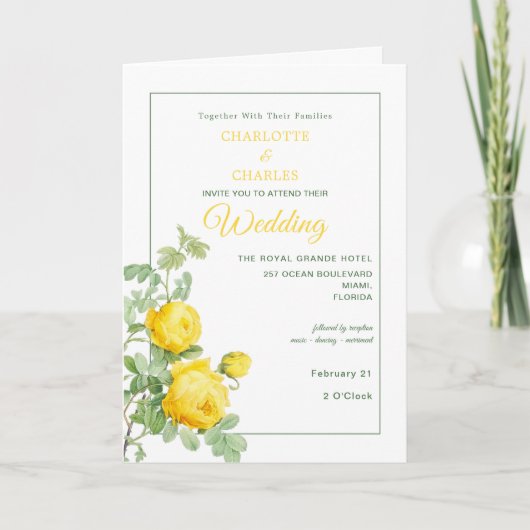 エレガントヴィンテージイエローローズ結婚式招待状 招待状 (正面)