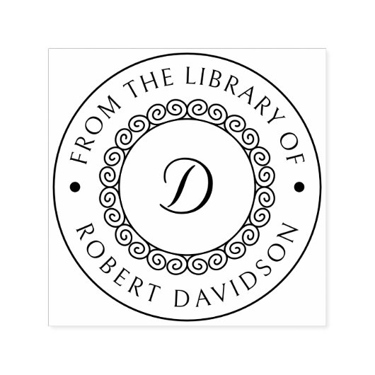 エレガントヴィンテージイニシャルラウンドライブラリ蔵書票 セルフインキングスタンプ (デザイン)