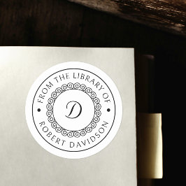 エレガントヴィンテージイニシャルラウンドライブラリ蔵書票 ラウンドシール