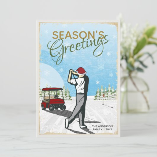 エレガントヴィンテージインスパイアゴルフフォトクリスマス シーズンカード (スタンド正面)