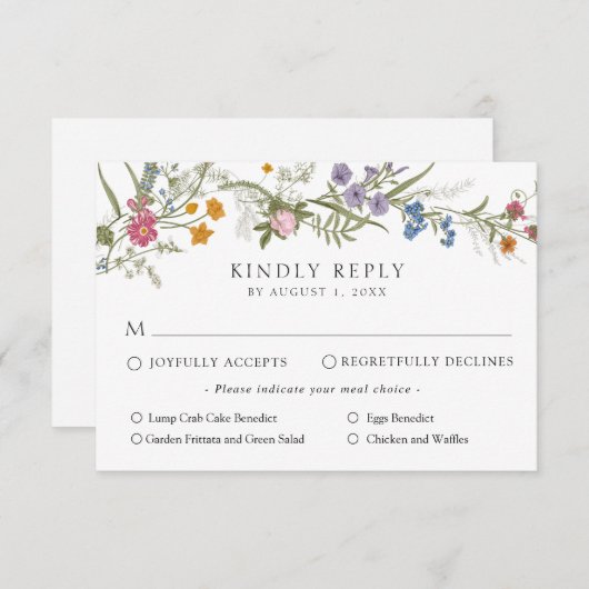 エレガントヴィンテージウィド結婚フラワーの応答カード 招待状 (正面/裏面)