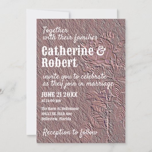 エレガントヴィンテージエンボスバラゴールドフォイル結婚ズ 招待状 (正面)