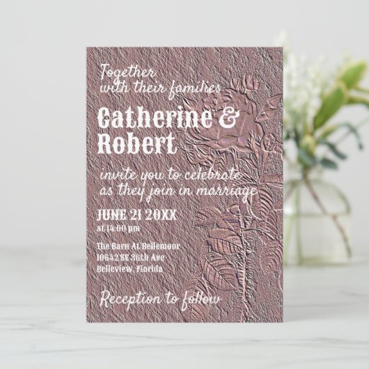 エレガントヴィンテージエンボスバラゴールドフォイル結婚ズ 招待状 (スタンド正面)