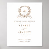 エレガントヴィンテージオリーブオーク金ゴールドリースウェルカムサイン ポスター (正面)