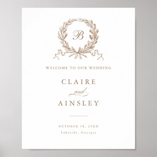 エレガントヴィンテージオリーブオーク金ゴールドリースウェルカムサイン ポスター (正面)