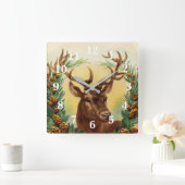 エレガントヴィンテージカッコいい鹿素朴 スクエア壁時計 (ホーム)