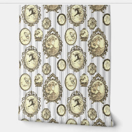 エレガントヴィンテージガールポートレートフラワーズベージュストライプ 壁紙