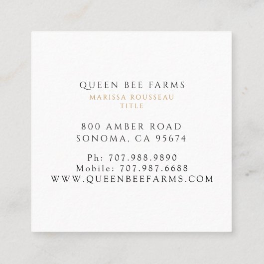 エレガントヴィンテージクイーンビー白黒金ゴールド スクエア名刺 (裏面)