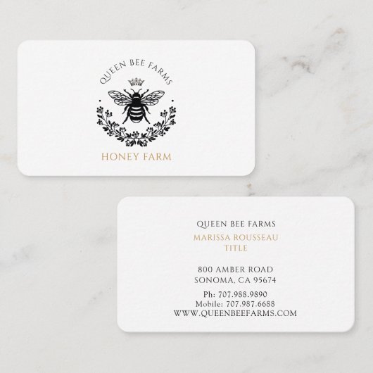 エレガントヴィンテージクイーンビー白黒金ゴールド 名刺 (正面/裏面)