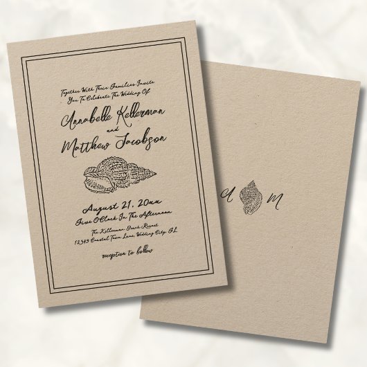 エレガントヴィンテージクラシックシーセルビーチ結婚式 招待状