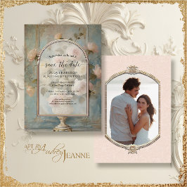 エレガントヴィンテージクラシックフォーマルフローラピンク金ゴールド 招待状